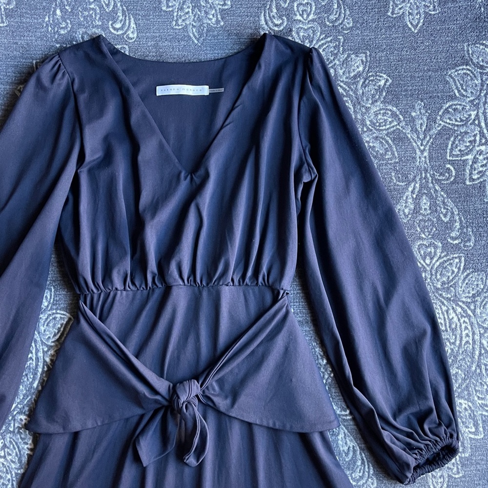 Susana Monaco Tie Panel Gathered Sleeve Dress in Navy Size Small - Picture 2 of 8